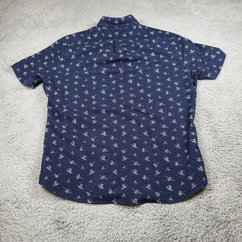 Polo Ralph Lauren Shirt Mens Medium Blue‎ Anchor All Over Print Boating Button